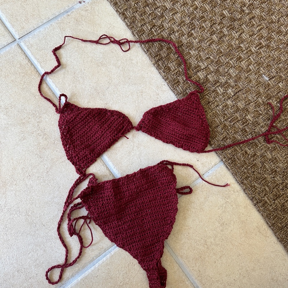 Handmade Burgundy Crochet Bikini Set